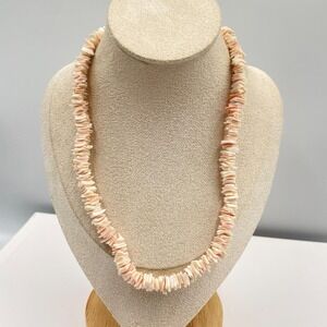 Vintage Pink Heishe Shell Necklace Natural Sea Shell Chip Bead Barrel Clasp